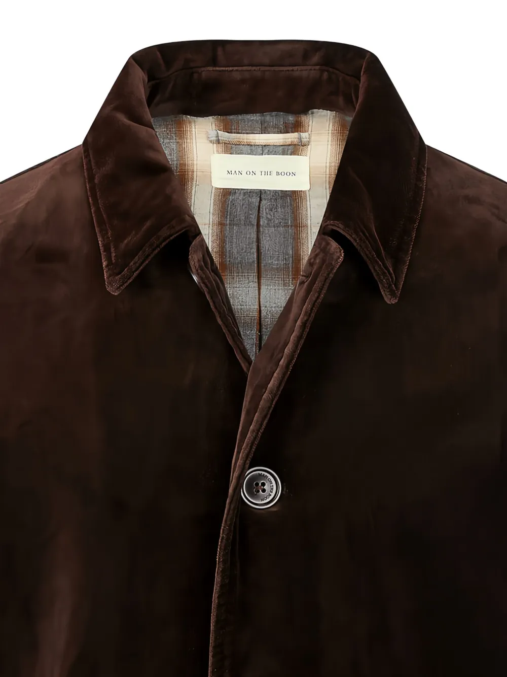 Man On The Boon. Velvet Button-up Overshirt In Brown