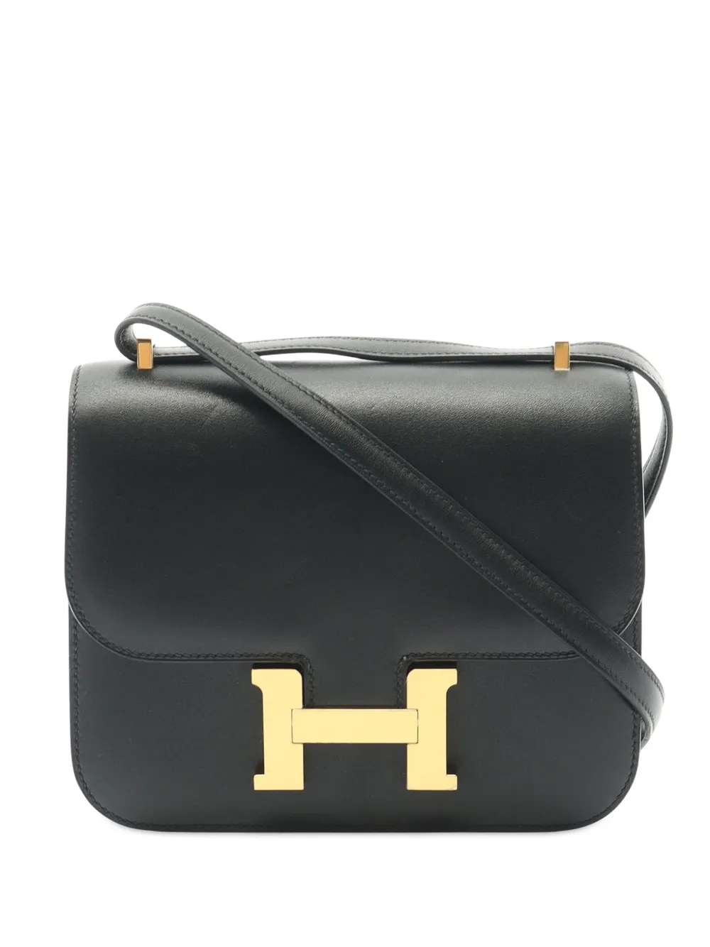 Pre-owned Hermes 2020 Box Calf Mini Constance Iii 18 Shoulder Bag In Black
