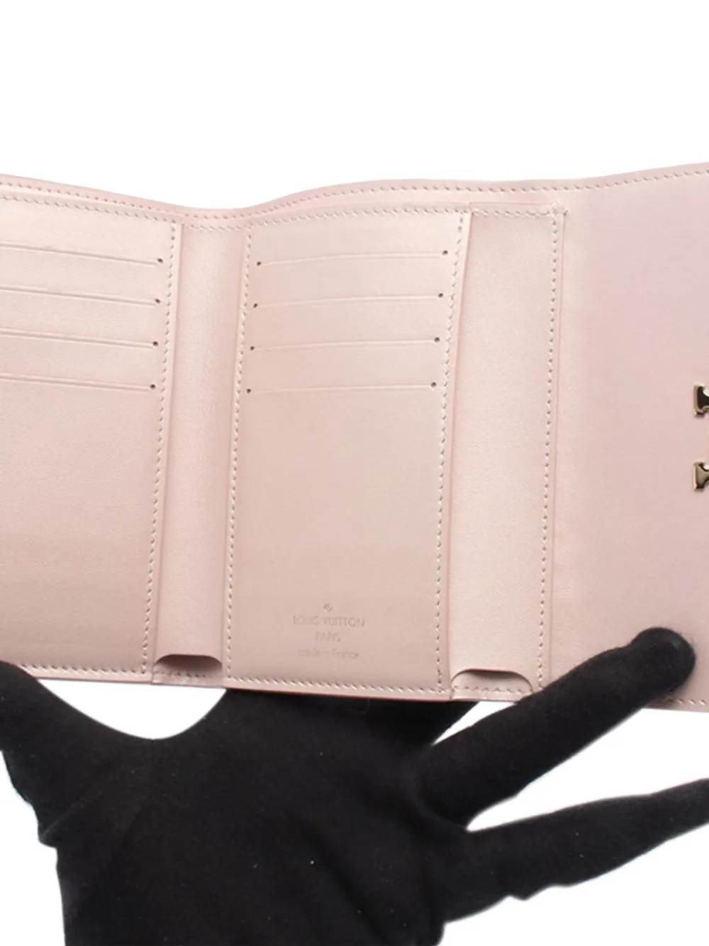 Pre-owned Louis Vuitton 2021-2025 Grained Calfskin By The Pool Capucines Compact Wallet Small Wallets In Pink