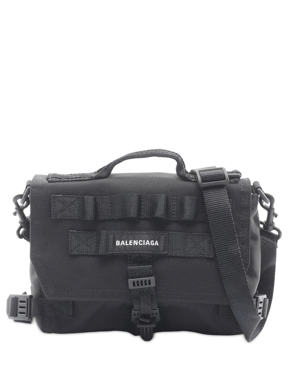 Pre-owned Balenciaga 2018-2025 Small Recycled Nylon Army Messenger Bag Satchel In Black