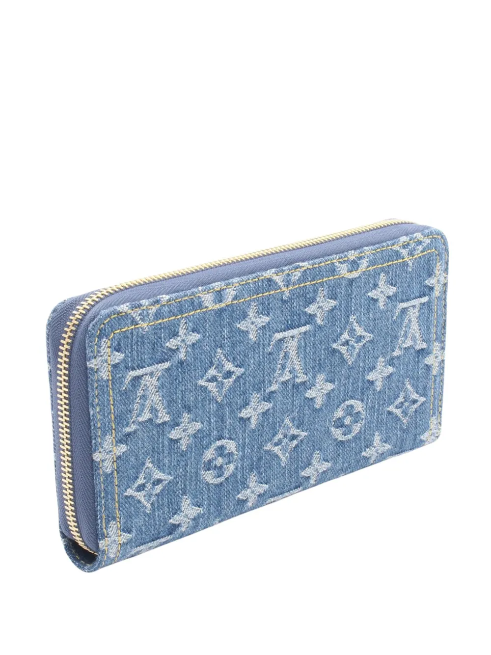 Pre-owned Louis Vuitton 2021-2025 Takashi Murakami Monogram Denim Cherry Zippy Wallet Long Wallets In Blue