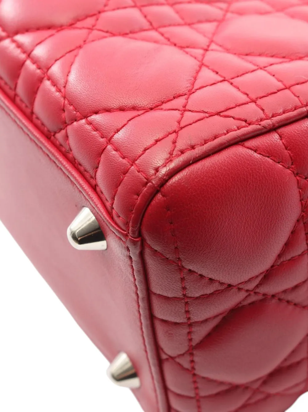 DIOR Pre-owned 2010-2025 Large Lambskin Cannage Lady Satchel In Red