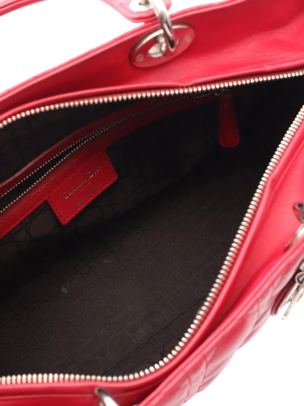 DIOR Pre-owned 2010-2025 Large Lambskin Cannage Lady Satchel In Red