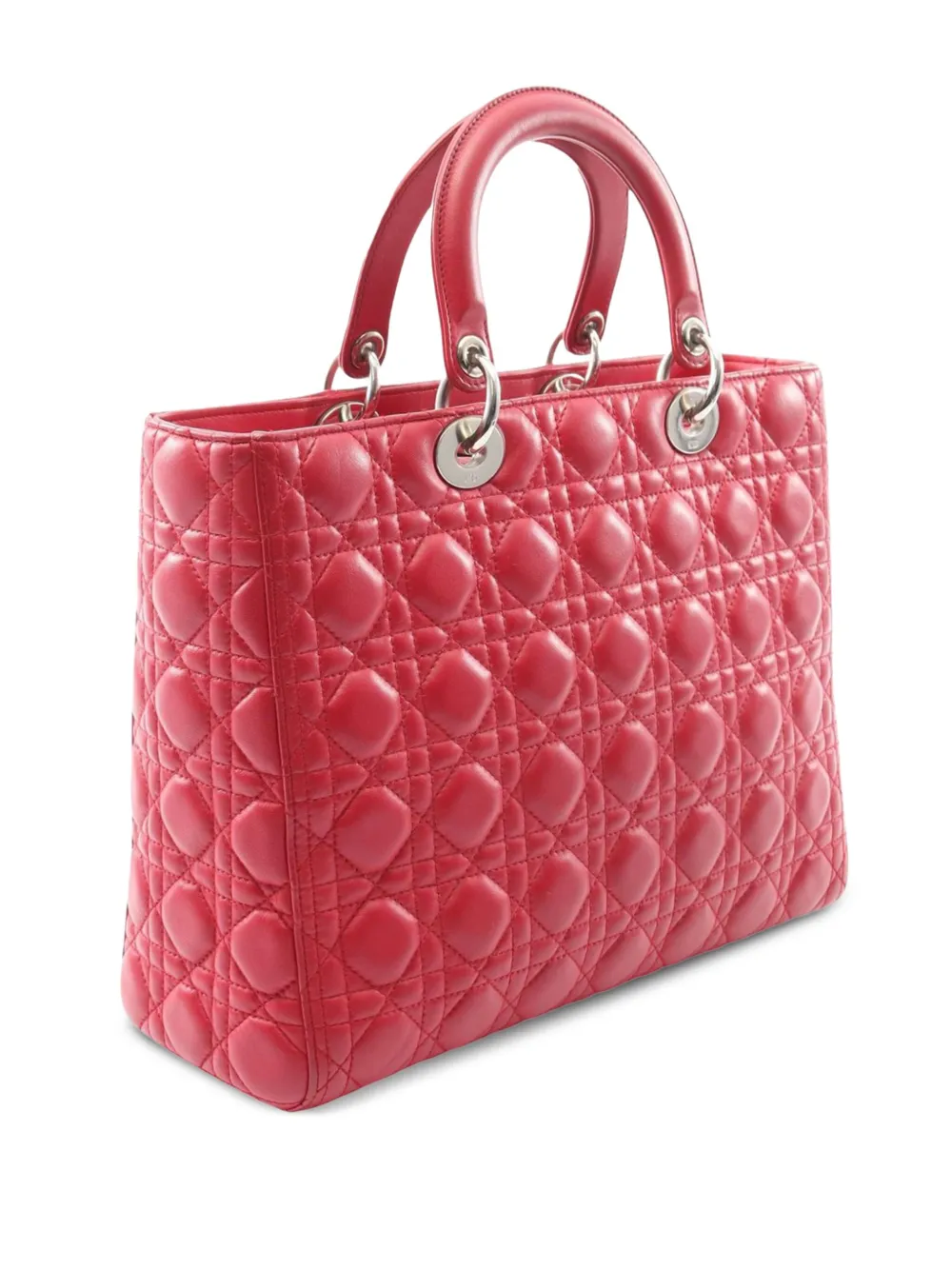 DIOR Pre-owned 2010-2025 Large Lambskin Cannage Lady Satchel In Red