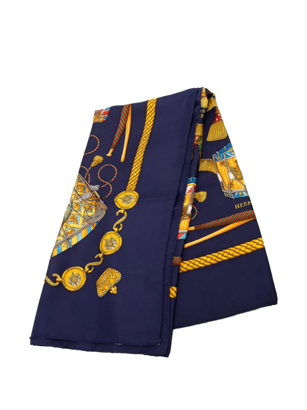 HERMES Pre-owned 20th Century Les Tambours Silk Scarf 90 Scarves In Blue