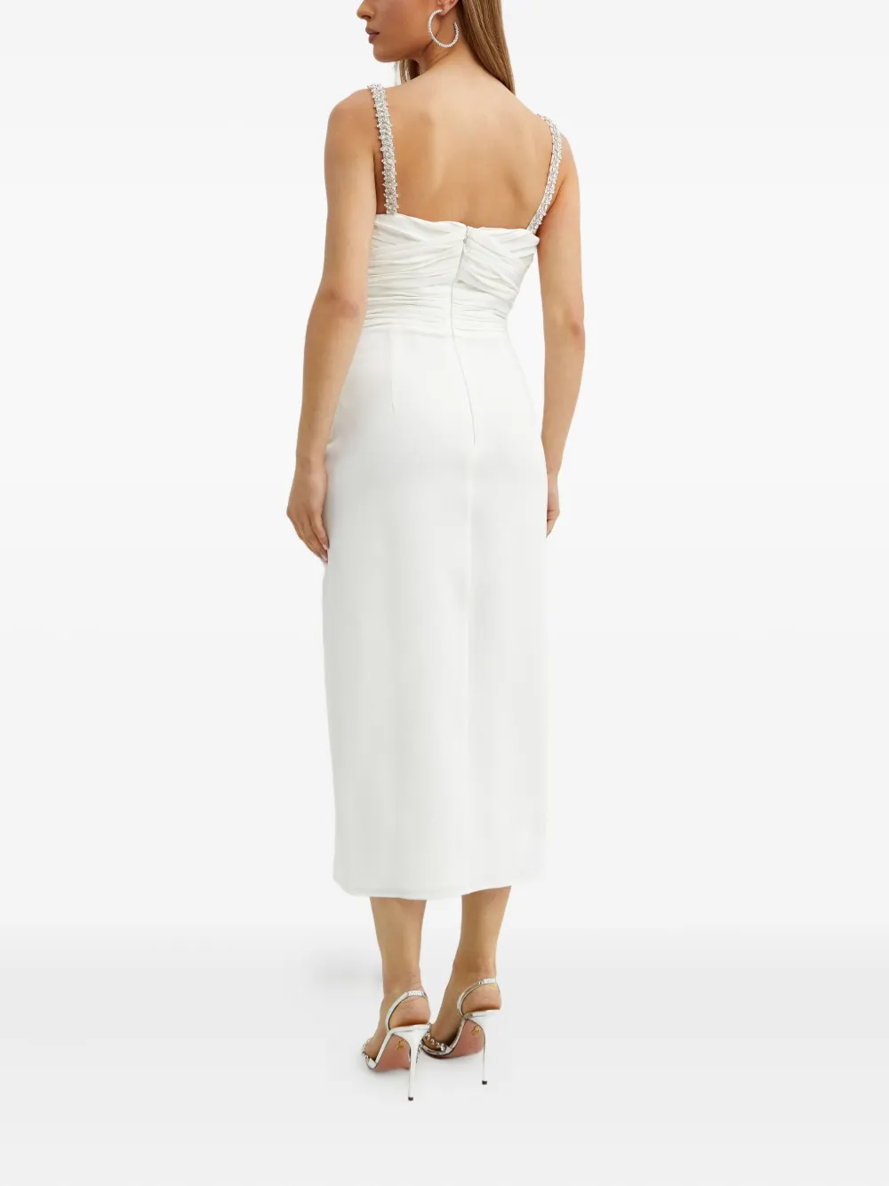Self-portrait Crystal-embellished Slit Midi Dress In White