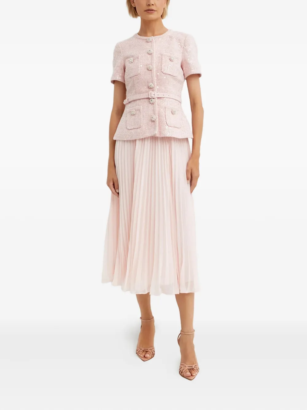 Self-Portrait sequin-embellished pleated midi dress | rose | Image 1