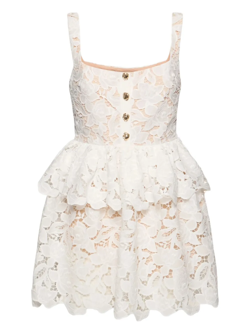 Self-portrait Frill Button-detail Mini Dress In White