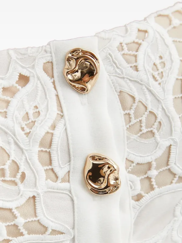 self portrait embroidered frill mini dress Self-Portrait Frill button-detail Mini Dress | White