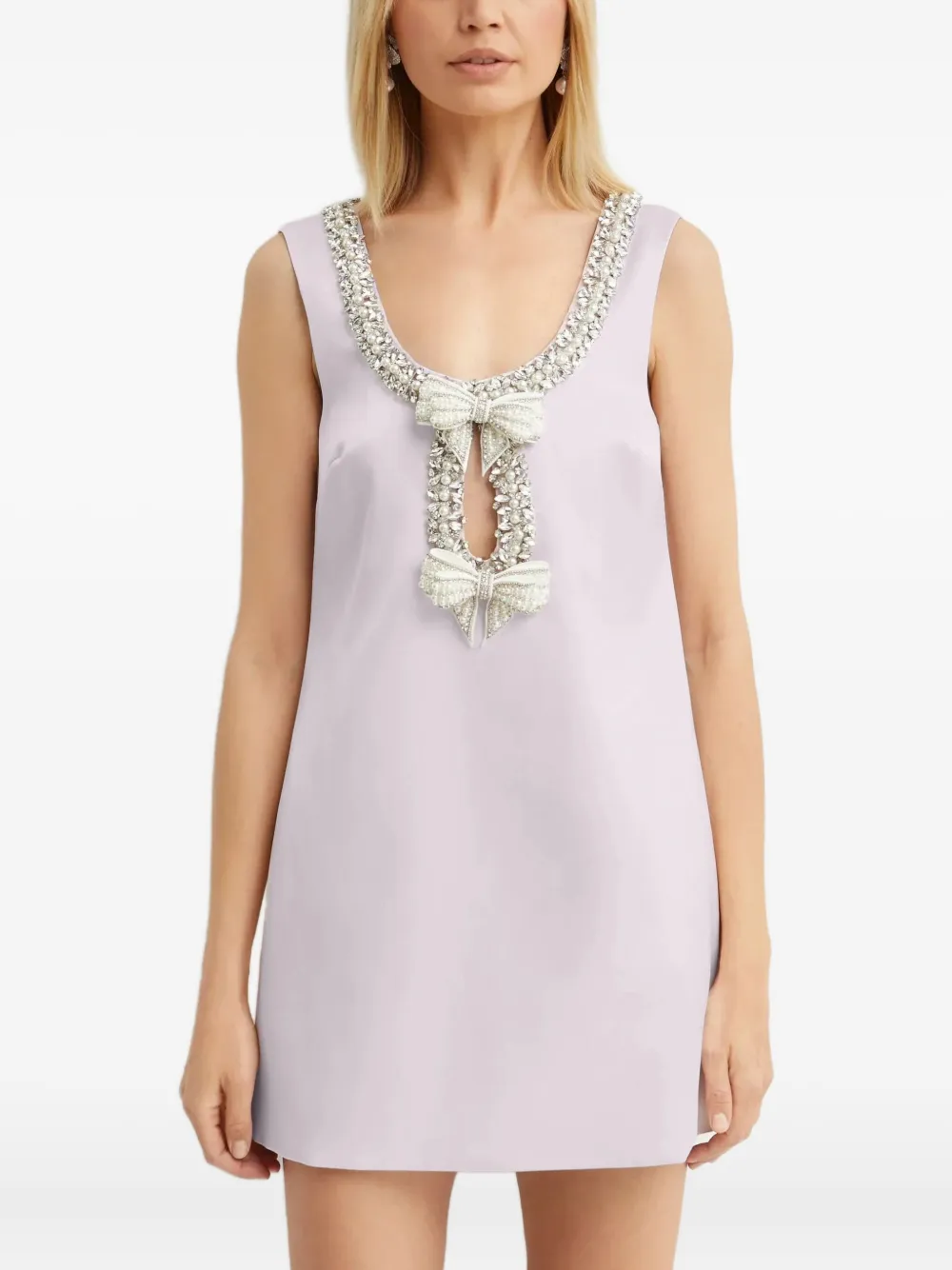 Self-portrait Crystal-embellished Bow Mini Dress In Pink
