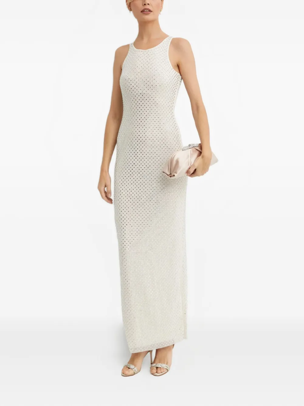 Self-portrait Crystal-embellished Maxi Dress In White