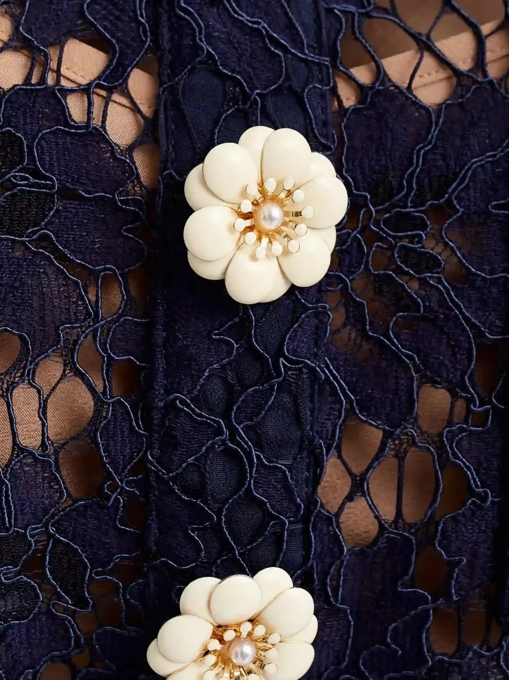 Self-portrait Flower-button Lace Mini Dress In Blue