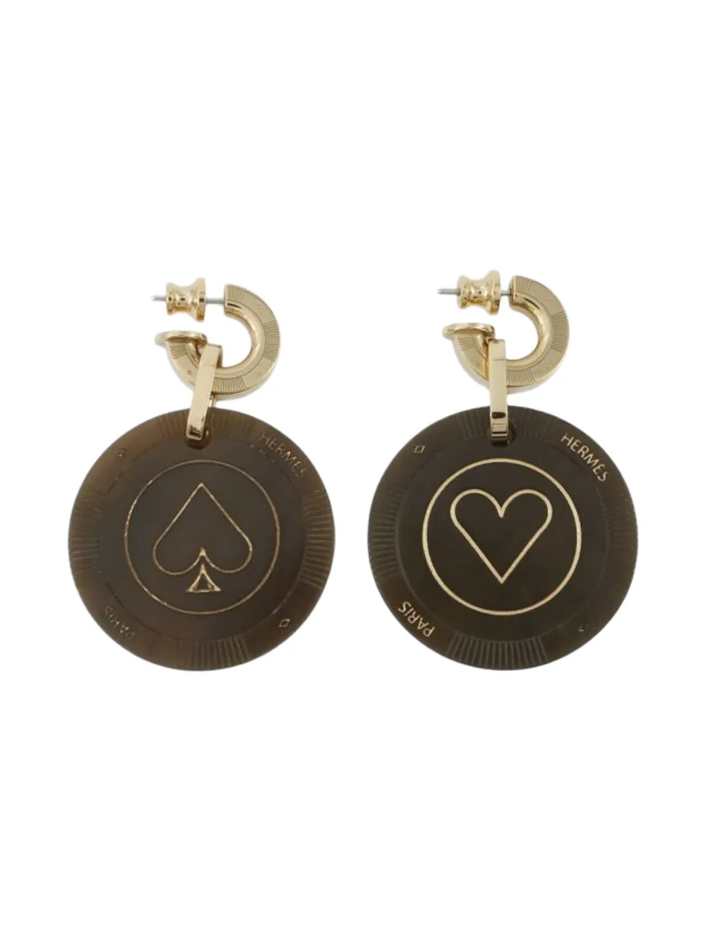 Pre-owned Hermes 2020-2025 Gold Plated Horn Faites Vos Jeux Push Back Earrings Costume Earrings In Brown