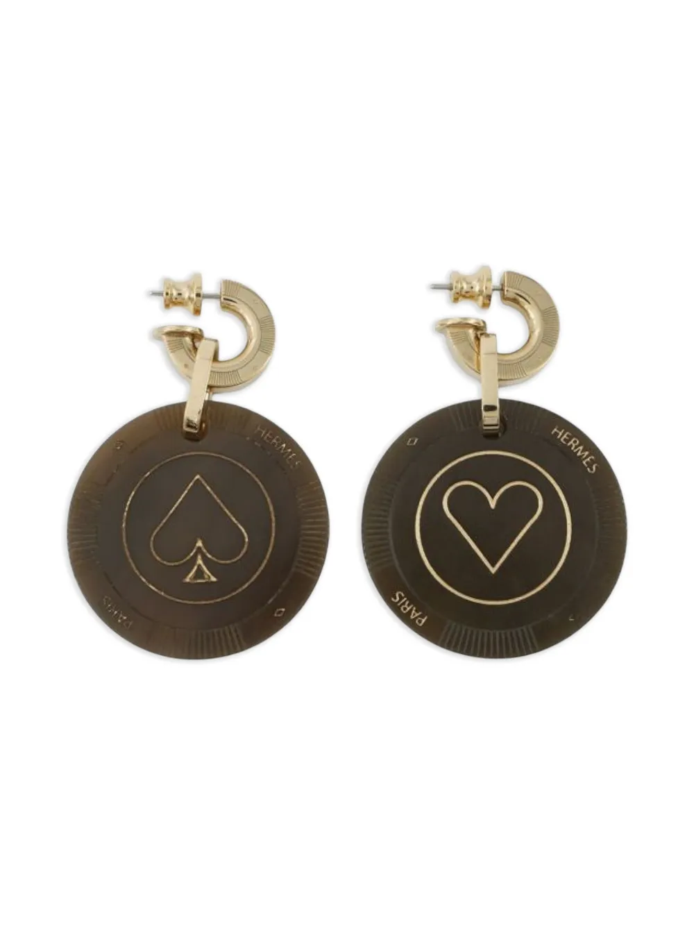 Hermès Pre-Owned Orecchini Horn Faites Vos Jeux placcati oro con chiusura a pressione 2020-2025 - Marrone