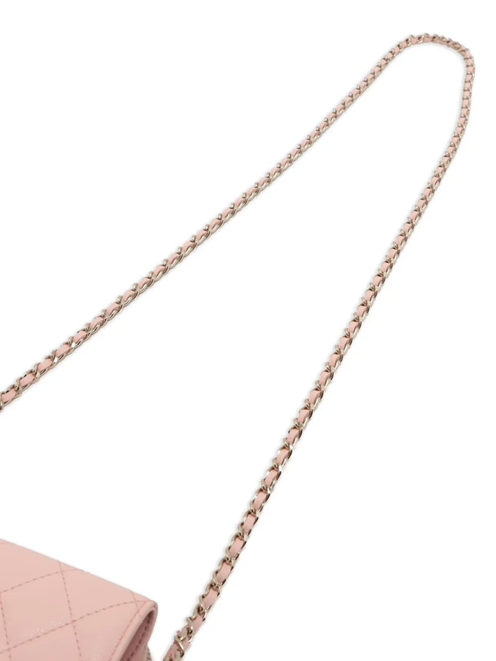 Pre-owned Chanel 2021-2025 Cc Quilted Caviar Flap Phone Holder Wallet On Chain Crossbody Bag In Pink