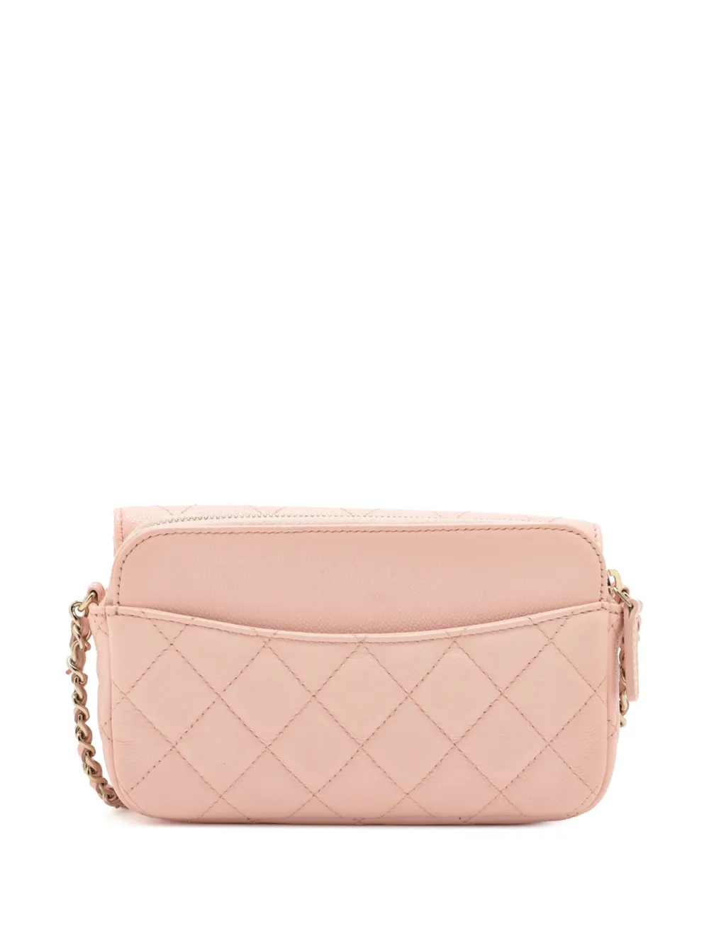 Pre-owned Chanel 2021-2025 Cc Quilted Caviar Flap Phone Holder Wallet On Chain Crossbody Bag In Pink