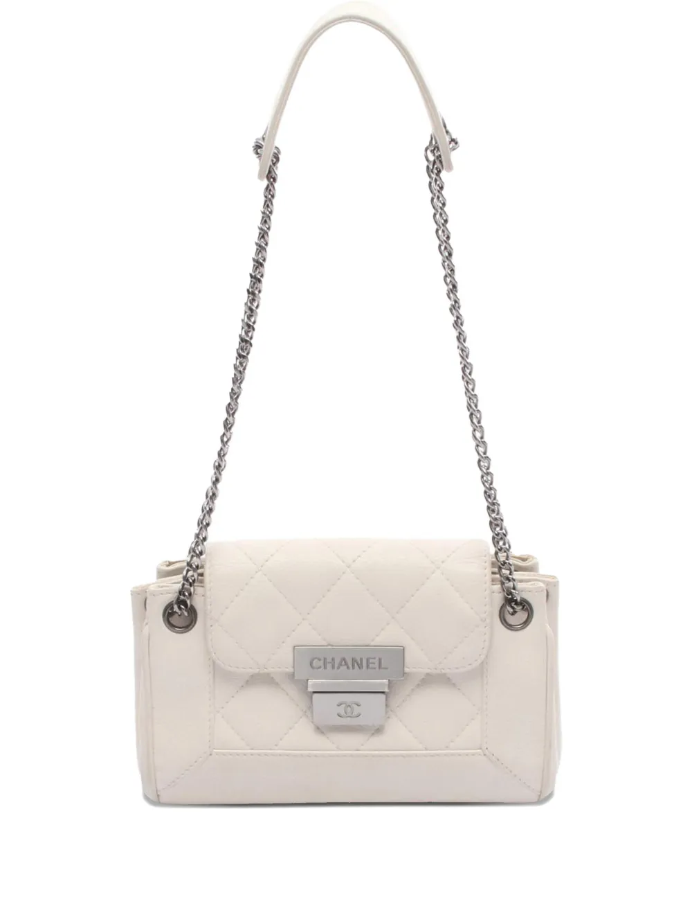 CHANEL Pre-owned 2003-2004 Cc Quilted Lambskin Turn Lock Flap Bag Shoulder Bag In White