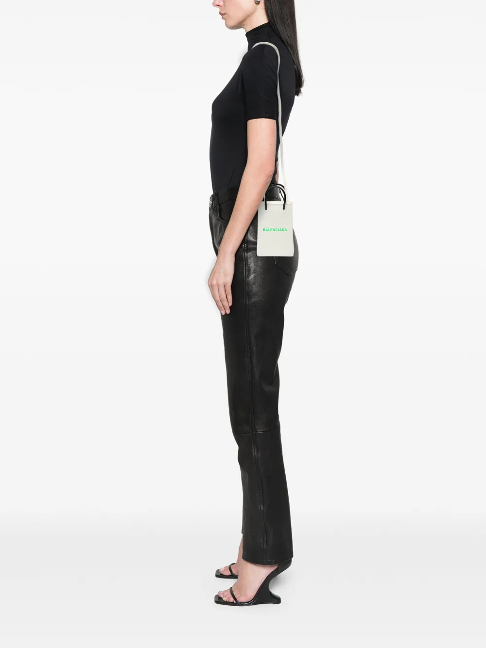 Pre-owned Balenciaga 2010-2025 Mini Calfskin Logo Shopping Phone Holder Satchel In White