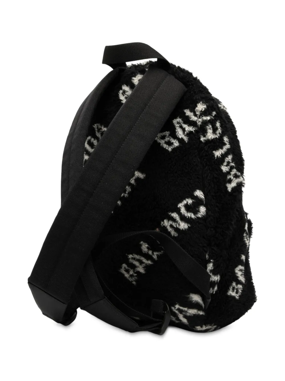 BALENCIAGA Pre-owned 2019 Small Faux Fur Diagonal Logo Everyday Backpack In Black