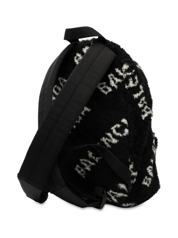 BALENCIAGA black faux fur logo backpack Balenciaga Black/White Faux Fur Small Everyday Backpack  main image 3