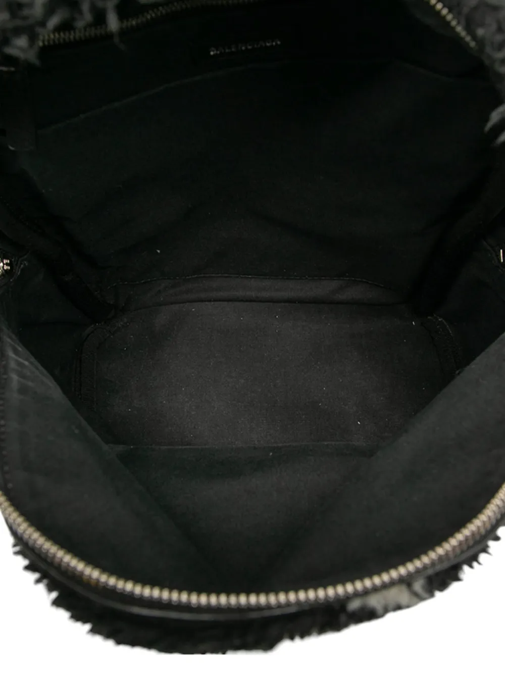 BALENCIAGA Pre-owned 2019 Small Faux Fur Diagonal Logo Everyday Backpack In Black