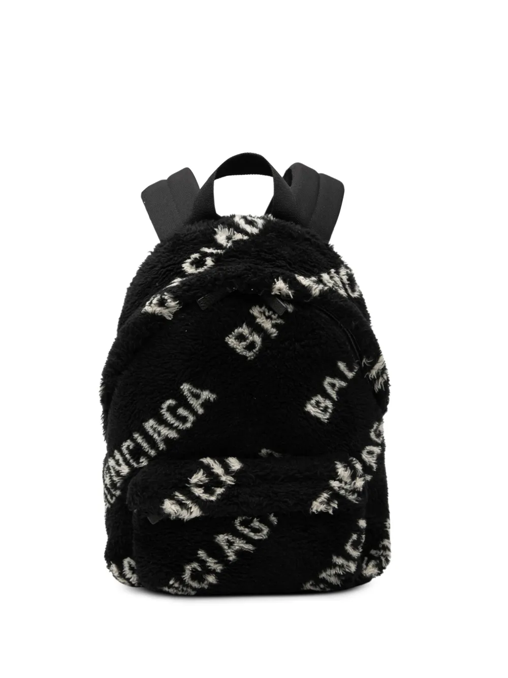BALENCIAGA Pre-owned 2019 Small Faux Fur Diagonal Logo Everyday Backpack In Black