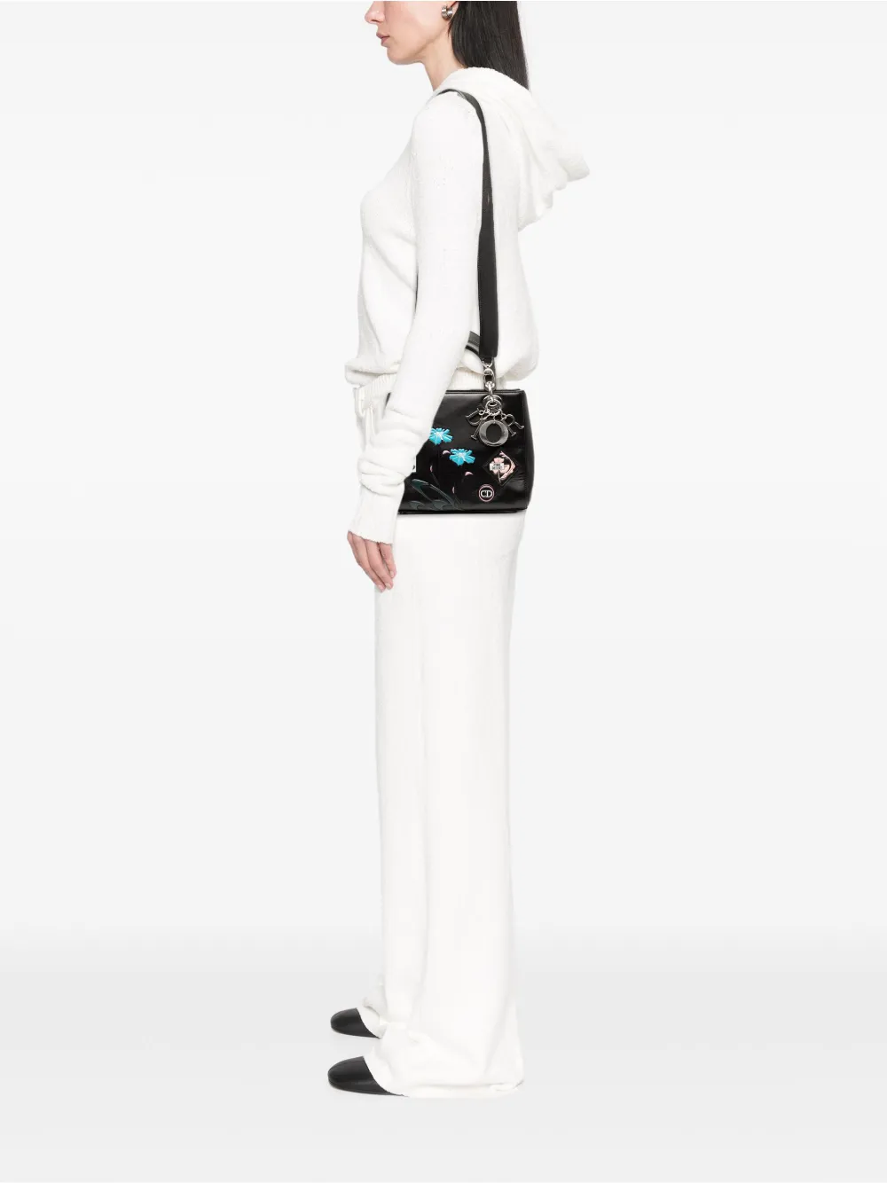 Pre-owned Dior 2015 Medium Calfskin Paradise Lady  Satchel In Black