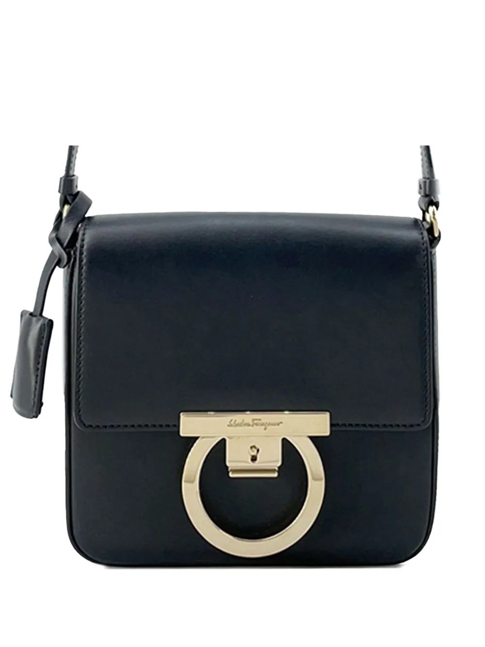 FERRAGAMO Pre-owned 2010-2025 Leather Gancini Flap Crossbody Bag In Black