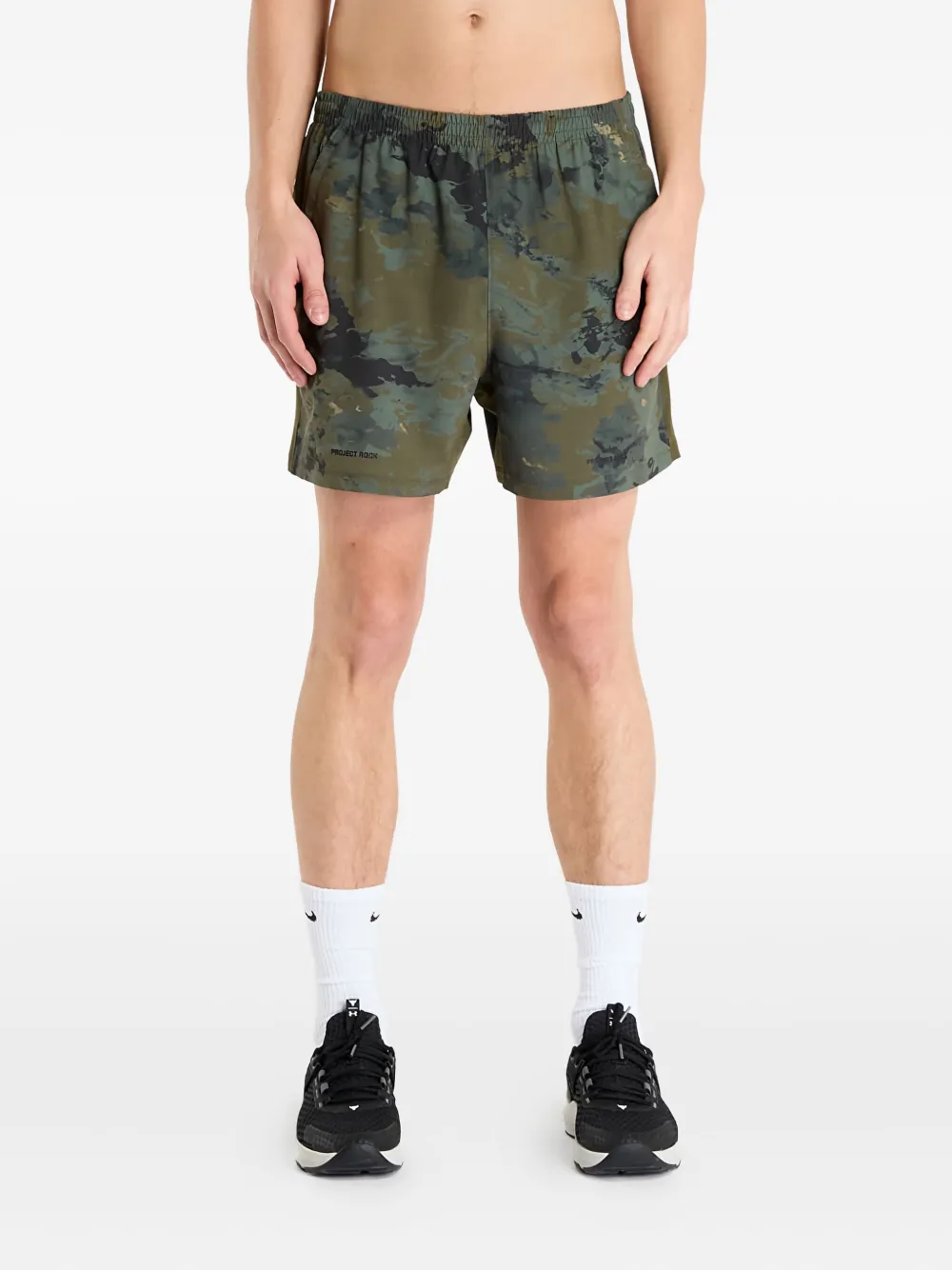 Under Armour Elastic-waistband Camouflage Shorts In Green