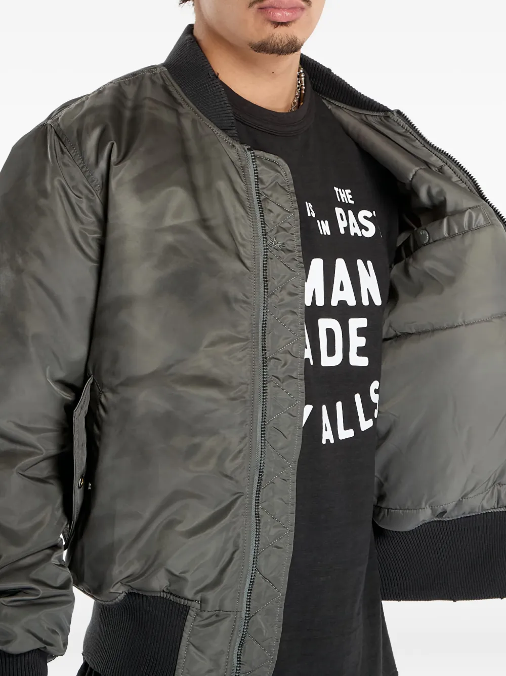 Alpha Industries Ma-1 Distressed Logo Detail Bomber Jacket In Gray