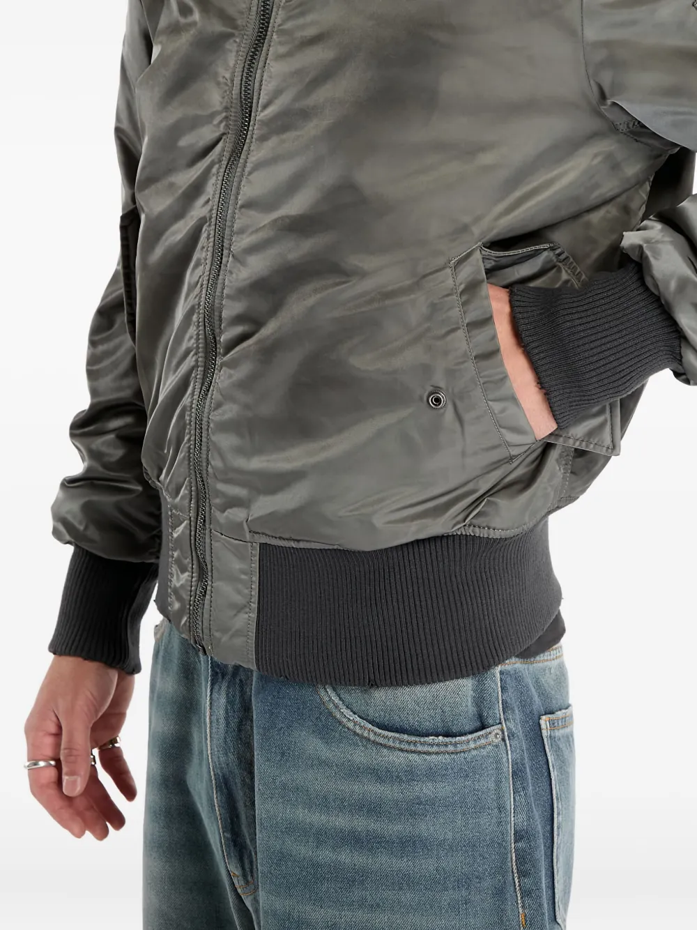 Alpha Industries Ma-1 Distressed Logo Detail Bomber Jacket In Gray