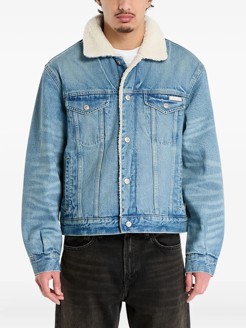 Calvin Klein 90s Sherpa Denim Jacket In Blue