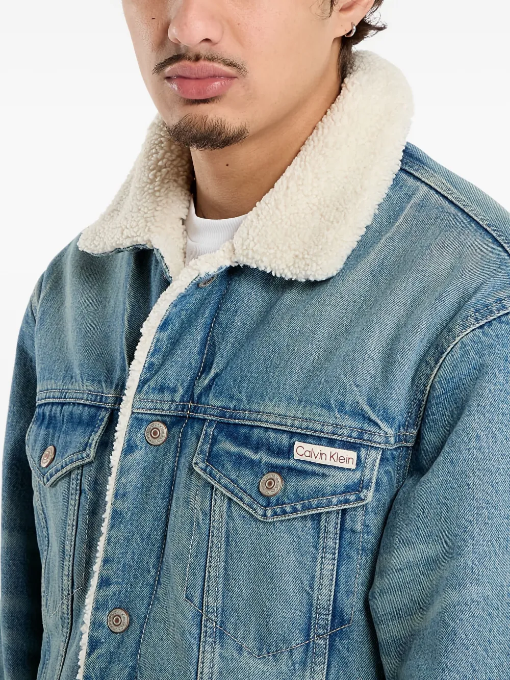 Calvin Klein 90s Sherpa Denim Jacket In Blue