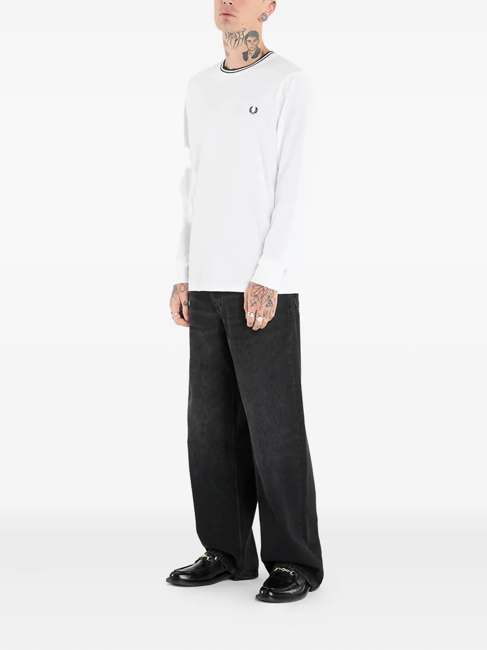 Fred Perry tipped long-sleeve T-shirt - Wit