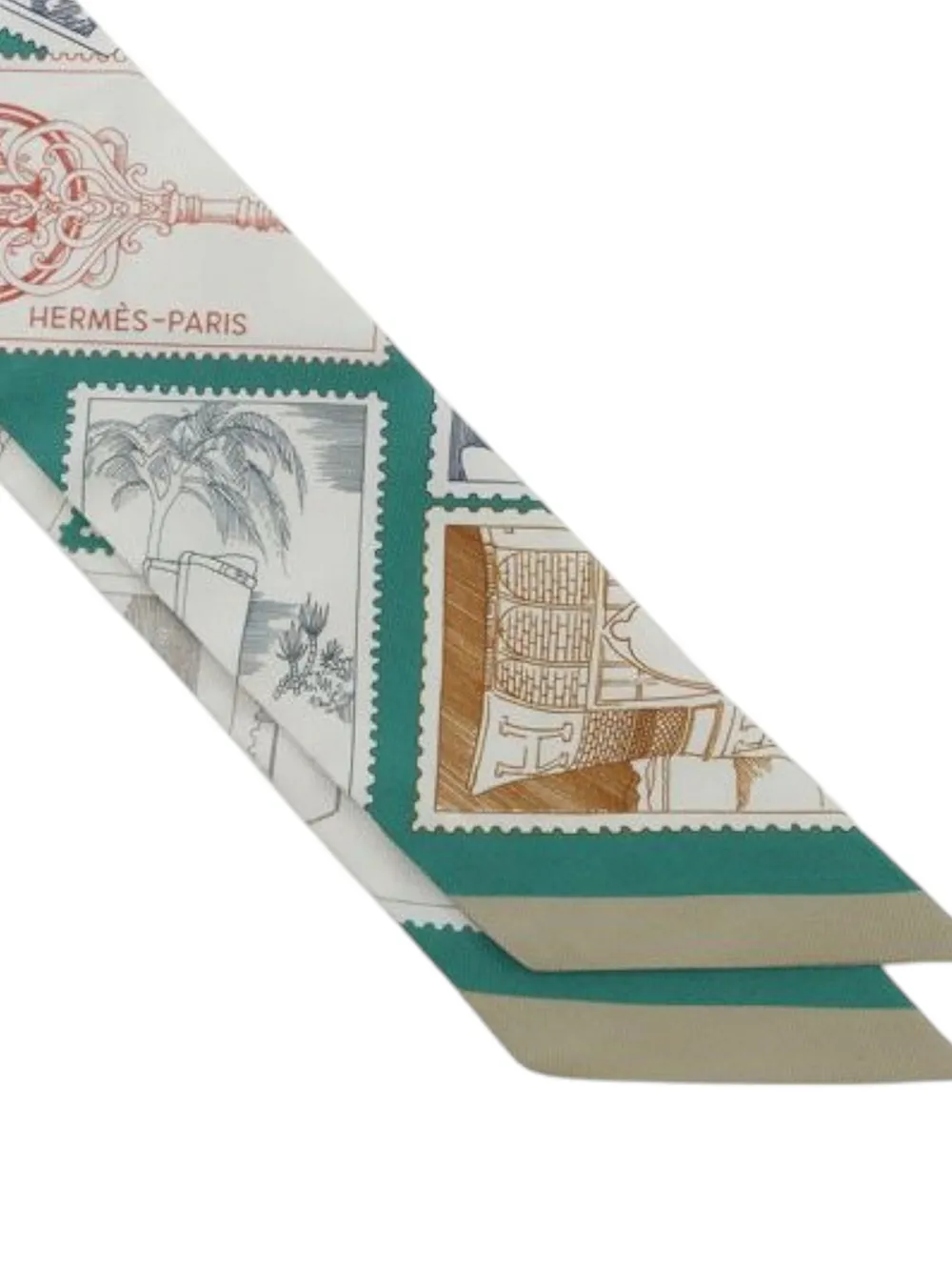 HERMES Pre-owned 2025 Le Philateliste Du Faubourg Silk Twilly Scarf Scarves In White