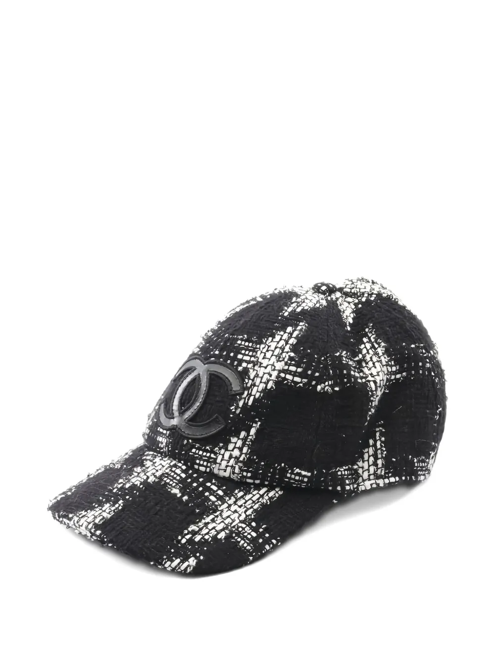CHANEL Pre-Owned 1986-1988 interlocking-CC tweed baseball cap - ブラック CHANEL Pre-Owned 1986-1988 interlocking-CC tweed baseball cap - ブラック