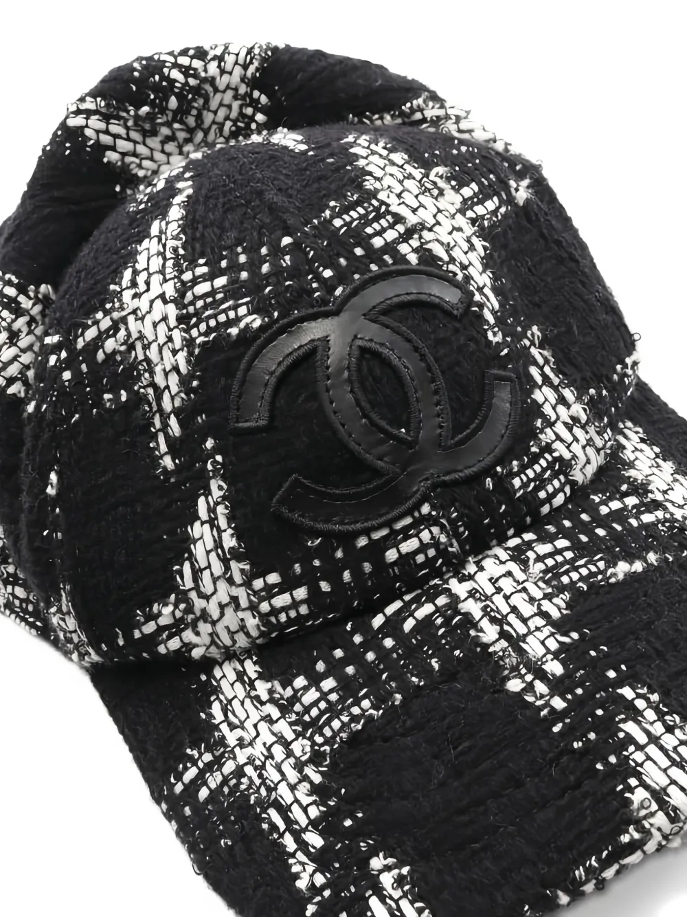 CHANEL Pre-owned 1986-1988 Interlocking-cc Tweed Baseball Cap In Black