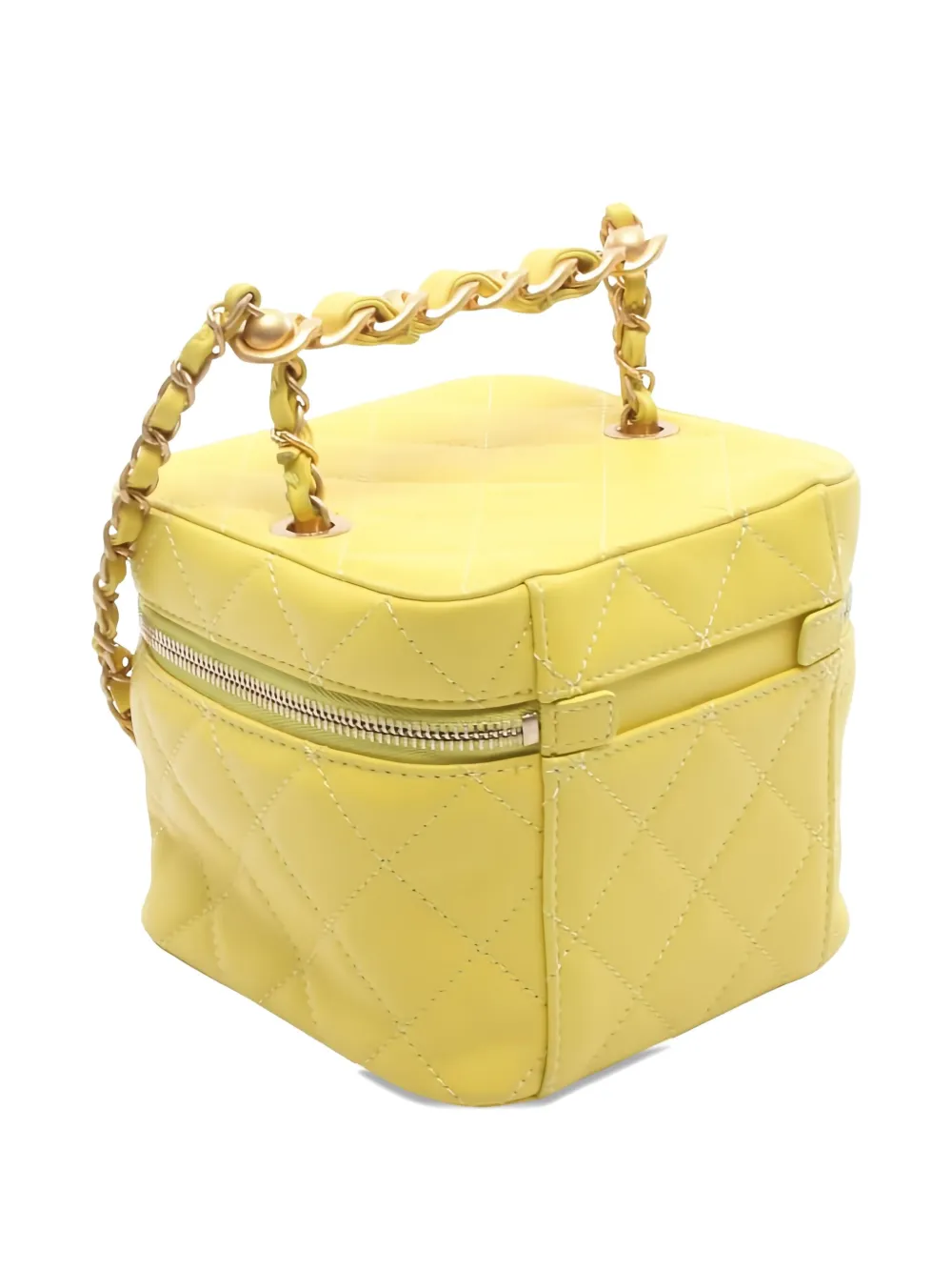 Pre-owned Chanel 2021 Diamond-quilting Vanity Bag In Yellow