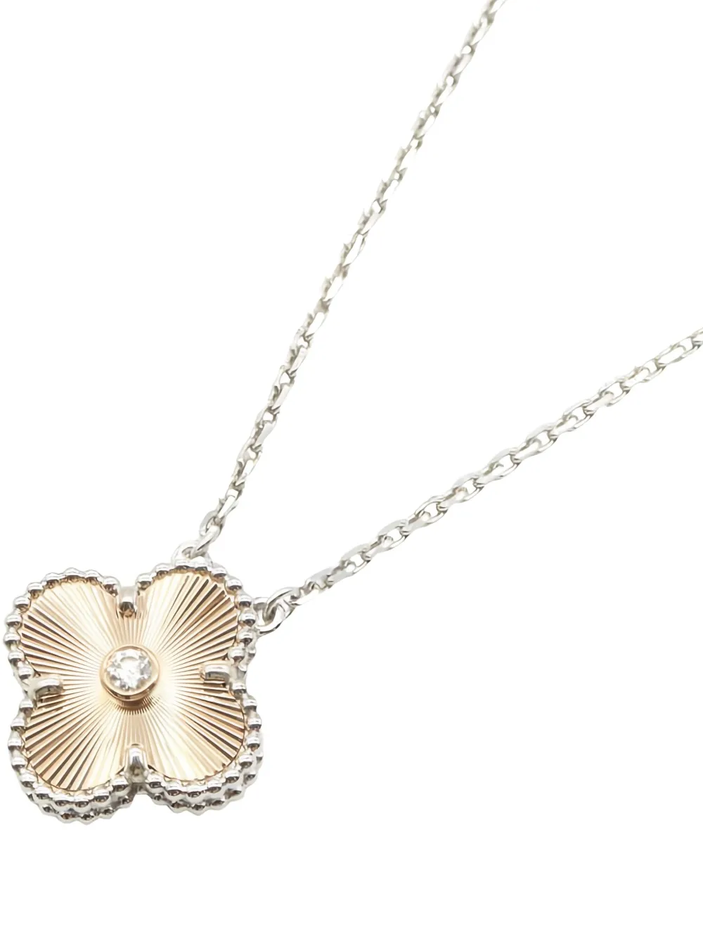 Pre-owned Van Cleef & Arpels 2010s 18k White And Rose Gold Vintage Alhambra Diamond Necklace In Silver