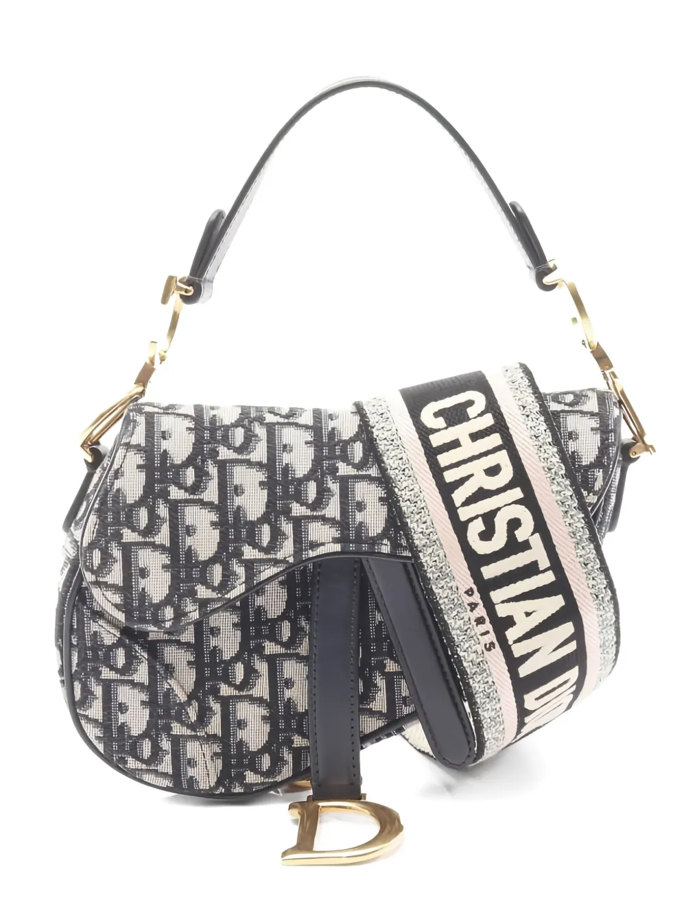 Pre-owned Dior 2010s Mini Saddle Jacquard Shoulder Bag In Neutral
