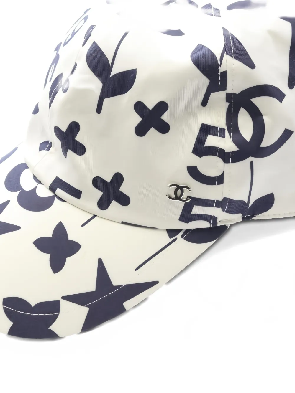 Pre-owned Chanel 1986-1988 Coco Mark Patterned Baseball Cap In White