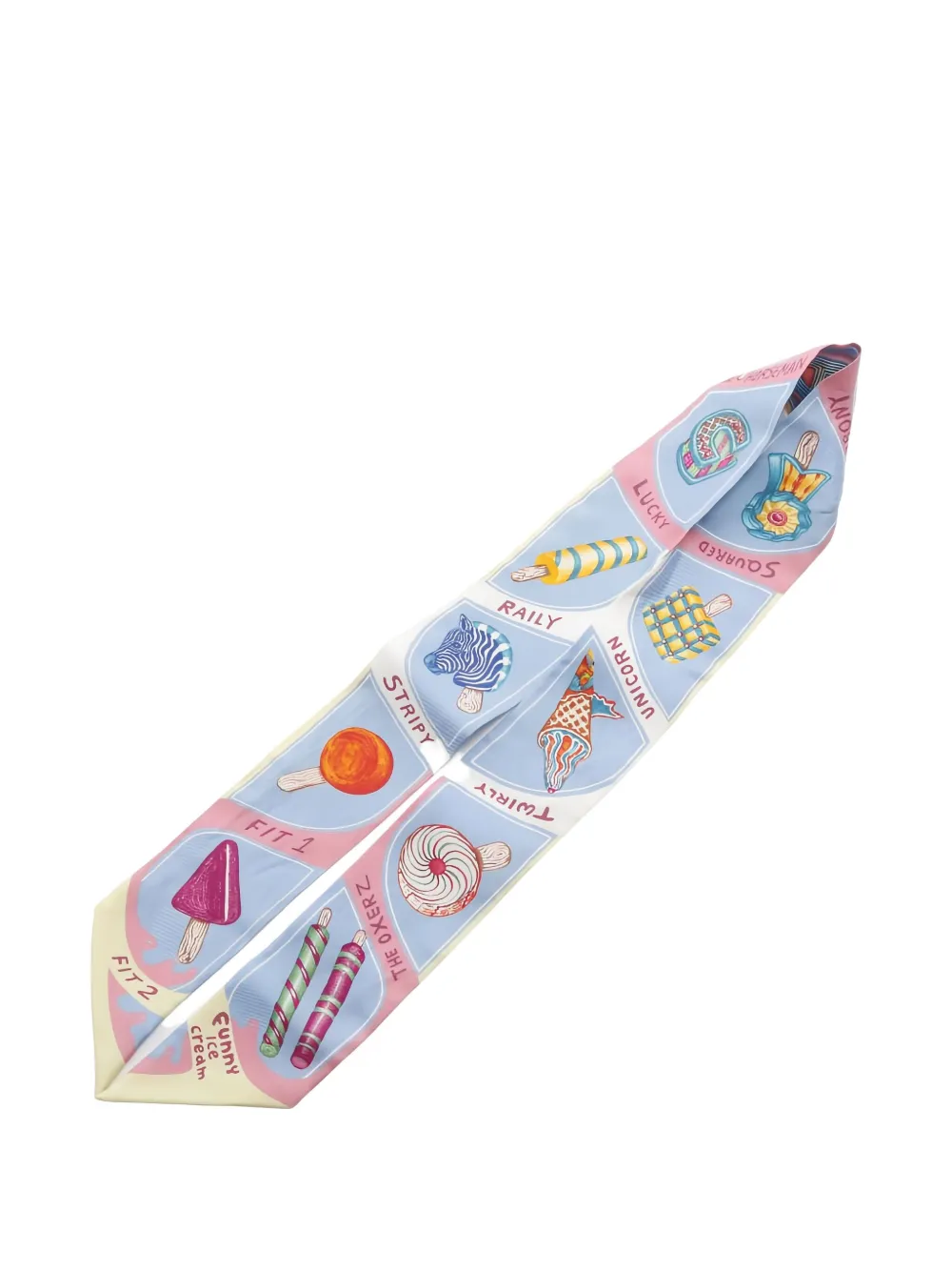 Pre-owned Hermes 2000s Twilly Funny Ice Cream-motif Scarf In Blue