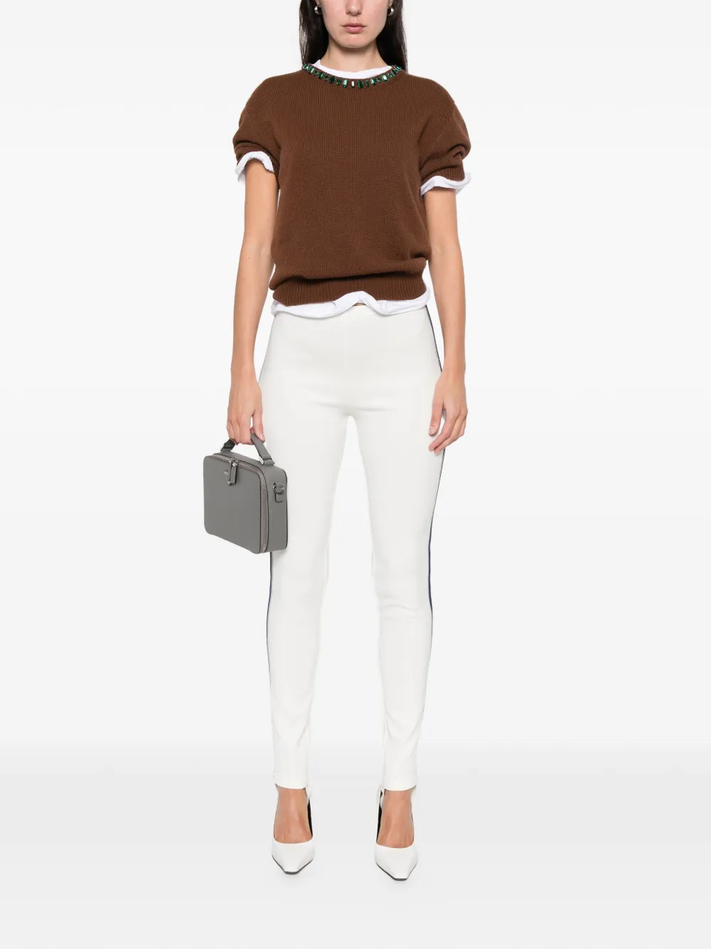 Prada stirrup-detail stripe leggings - Beige