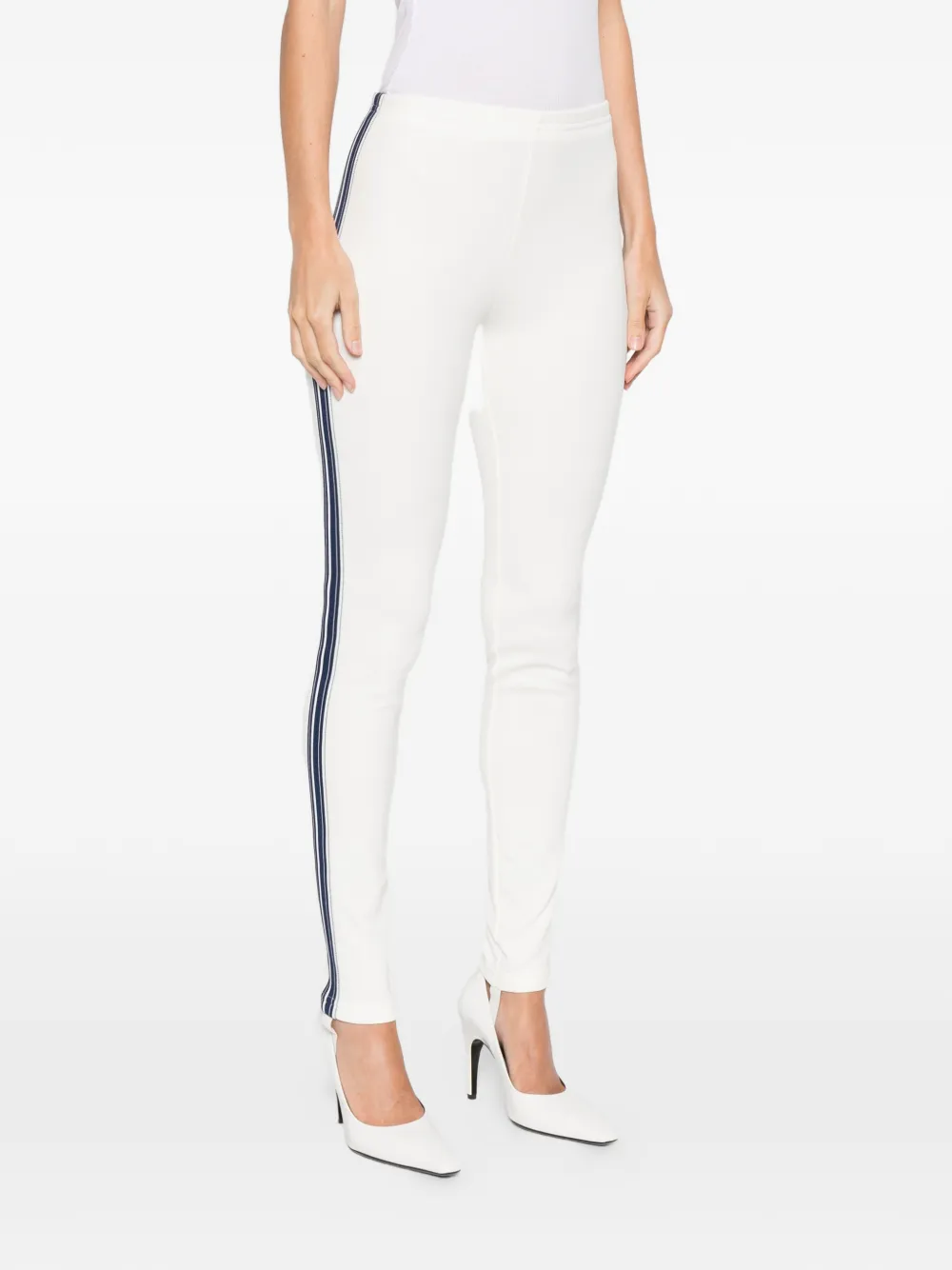 Prada stirrup-detail stripe leggings Beige