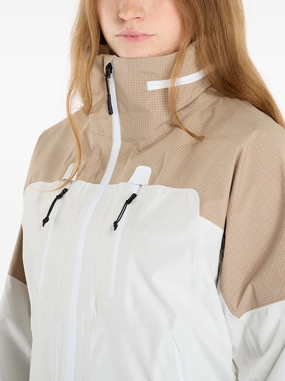 The North Face Womens Hooded Regular-fit Shell Jacket White Dune Mushroom Gre In White