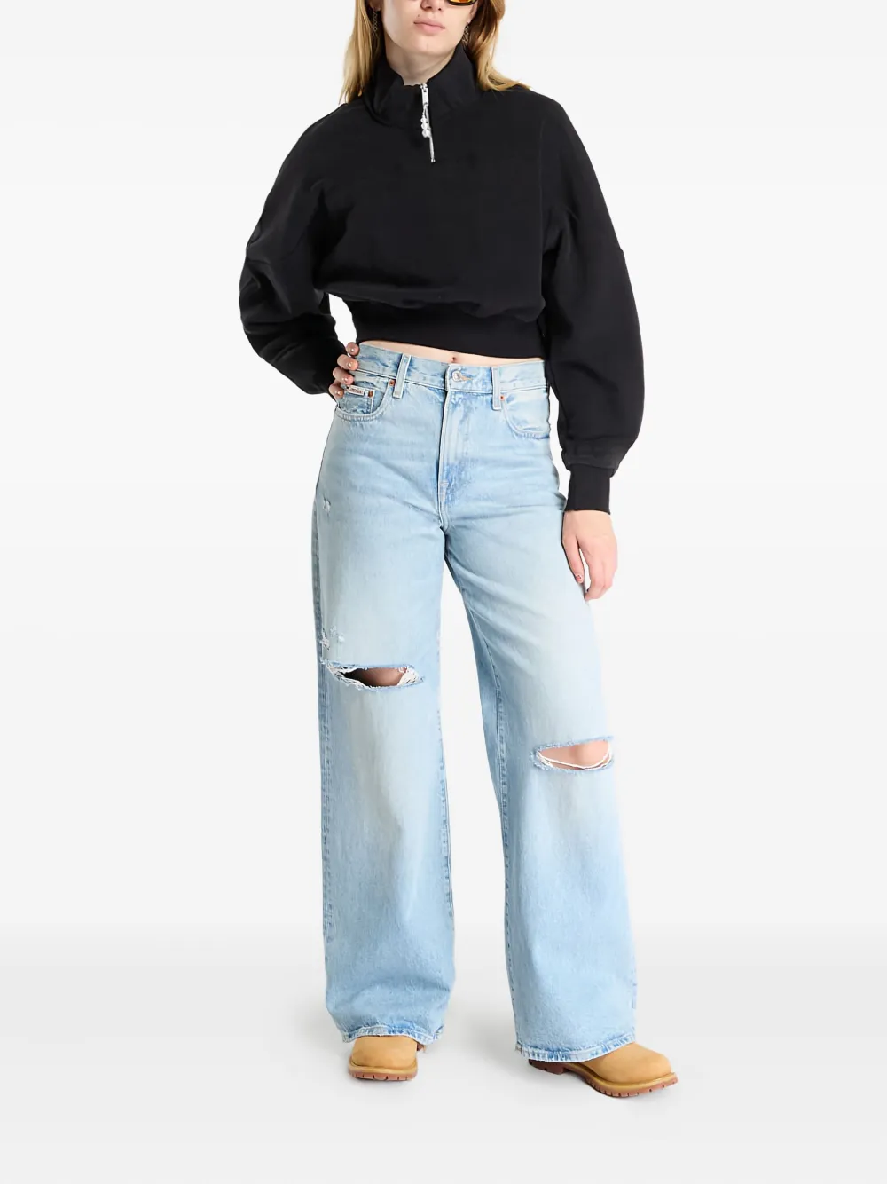 Jordan Quarter-zip Flight Fleece Top In Black