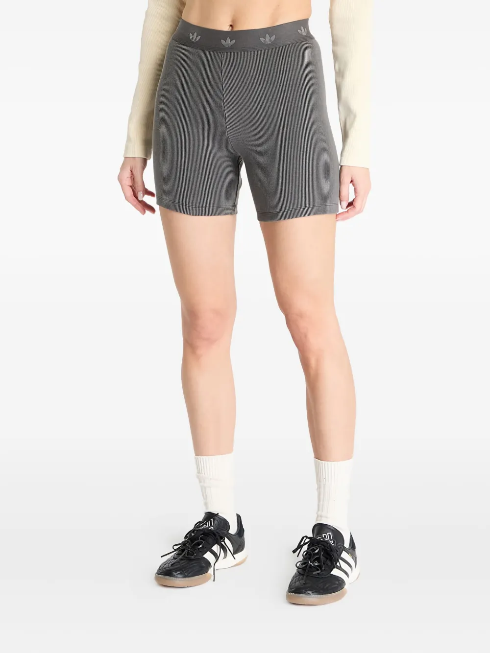 adidas Geribbelde shorts met logo Grijs