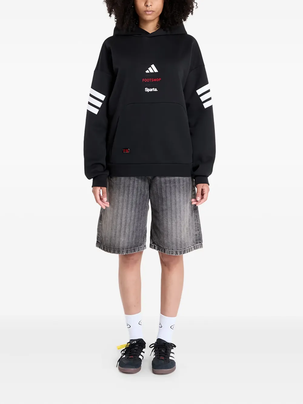 Adidas Originals X Footshop X Sparta Stripes Hoodie In Black