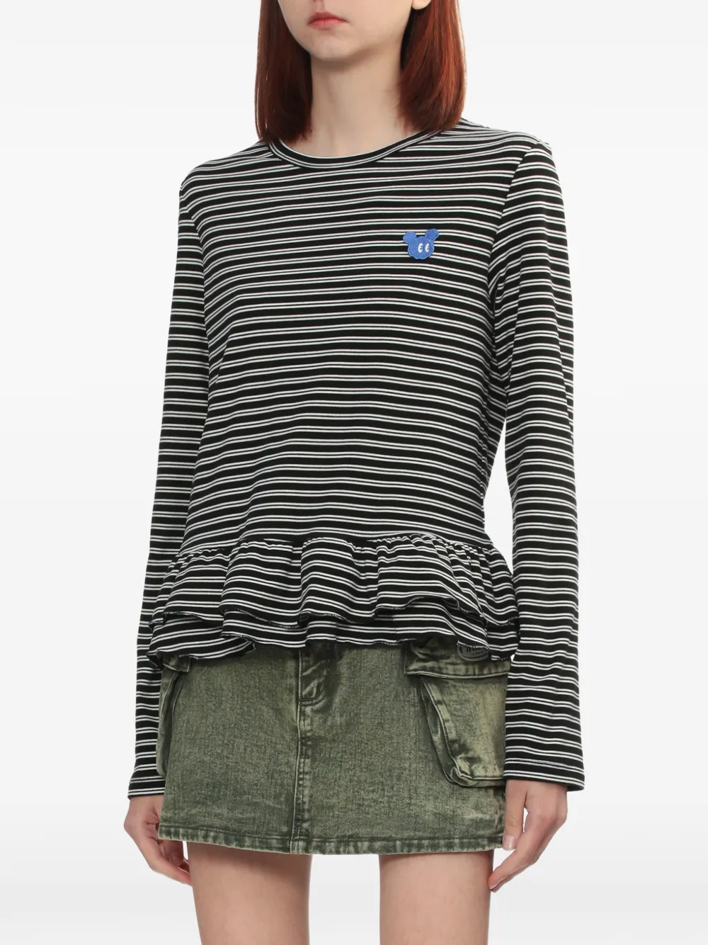  Mini Cream Striped Long-sleeve T-shirt - Black 