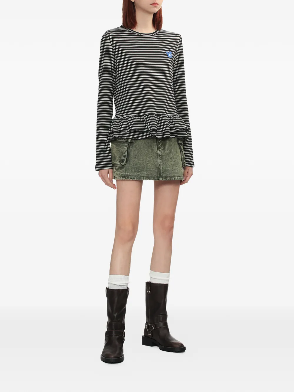  Mini Cream Striped Long-sleeve T-shirt - Black 